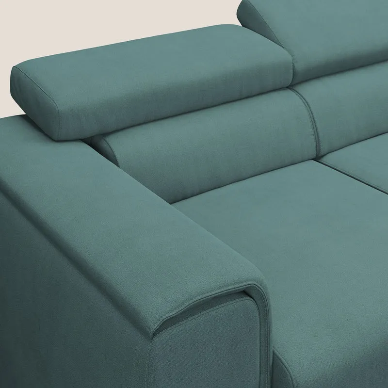 Zeno Canapé avec pouf extractible à 3 assises en tissu doux imperméable T02 bleu canard