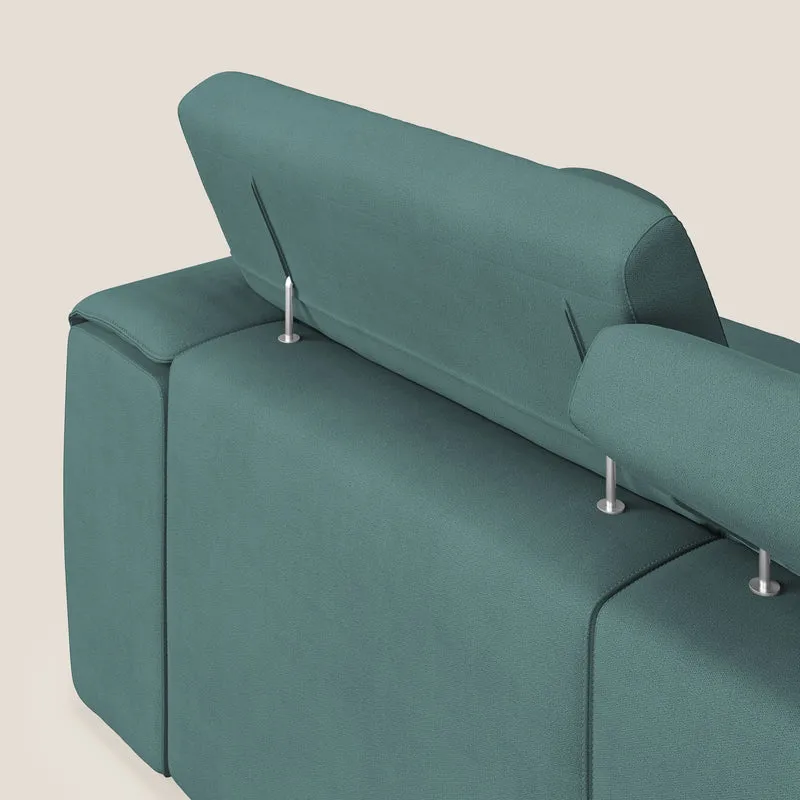 Zeno Canapé avec pouf extractible à 3 assises en tissu doux imperméable T02 bleu canard