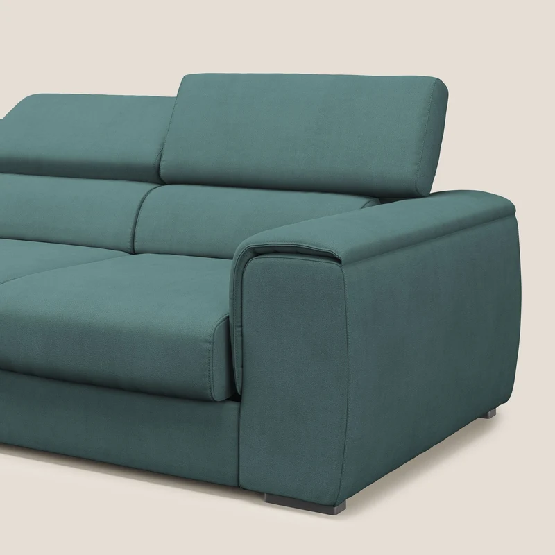 Zeno Canapé avec pouf extractible à 3 assises en tissu doux imperméable T02 bleu canard