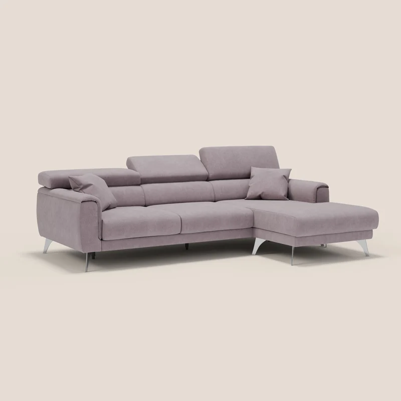 Caravaggio Canapé d'angle avec assises coulissantes en tissu doux imperméable T02 rose