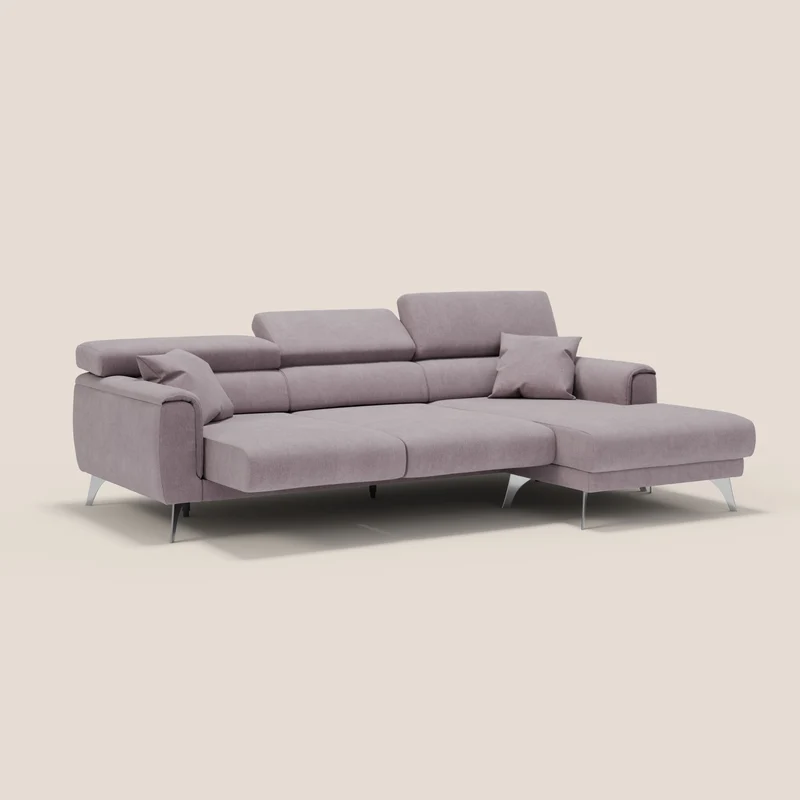 Caravaggio Canapé d'angle avec assises coulissantes en tissu doux imperméable T02 rose