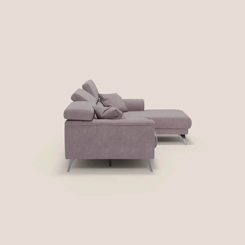 Caravaggio Canapé d'angle avec assises coulissantes en tissu doux imperméable T02 rose