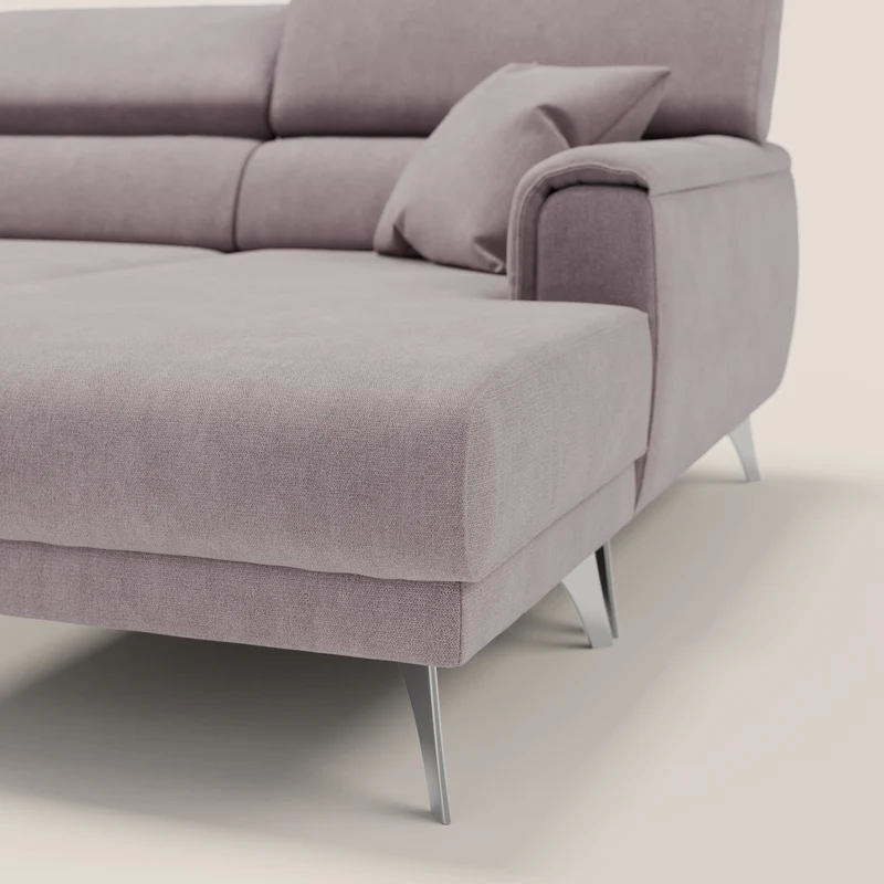 Caravaggio Canapé d'angle avec assises coulissantes en tissu doux imperméable T02 rose