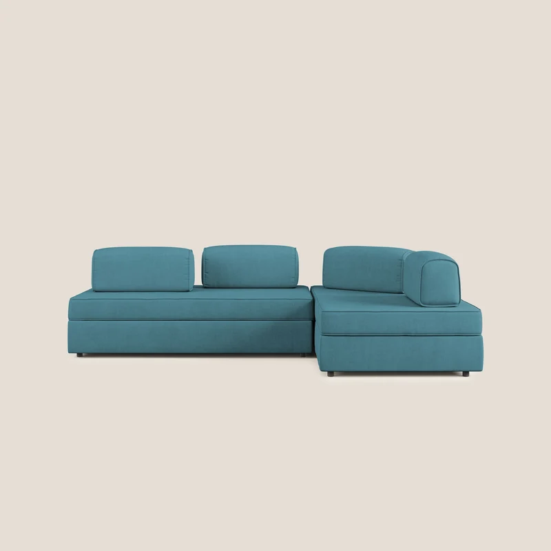 Liberty Canapé d'angle avec pouf extractible et dossiers amovibles en tissu doux imperméable T02 bleu ciel