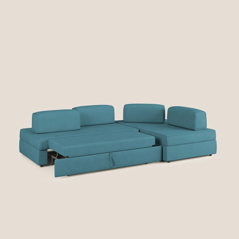 Liberty Canapé d'angle avec pouf extractible et dossiers amovibles en tissu doux imperméable T02 bleu ciel