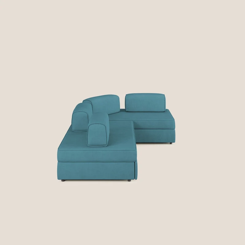 Liberty Canapé d'angle avec pouf extractible et dossiers amovibles en tissu doux imperméable T02 bleu ciel