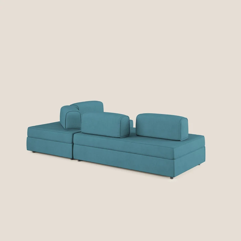 Liberty Canapé d'angle avec pouf extractible et dossiers amovibles en tissu doux imperméable T02 bleu ciel