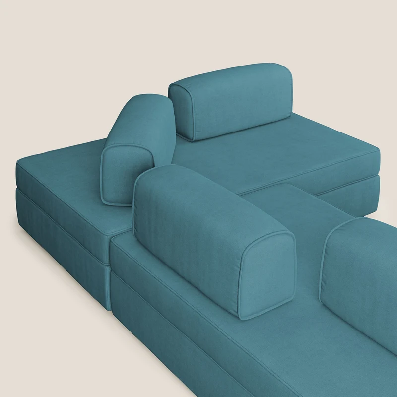 Liberty Canapé d'angle avec pouf extractible et dossiers amovibles en tissu doux imperméable T02 bleu ciel
