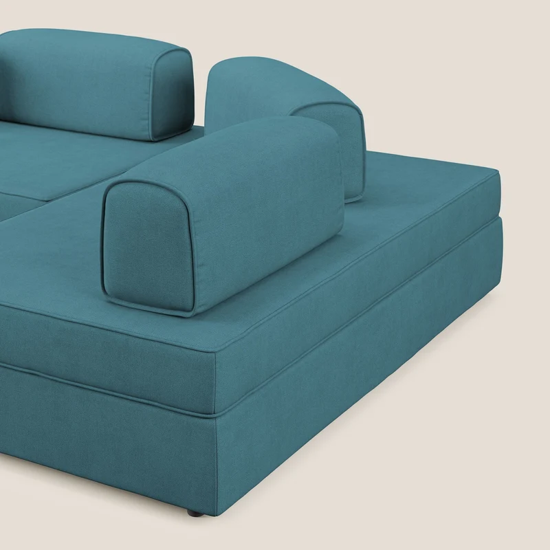 Liberty Canapé d'angle avec pouf extractible et dossiers amovibles en tissu doux imperméable T02 bleu ciel