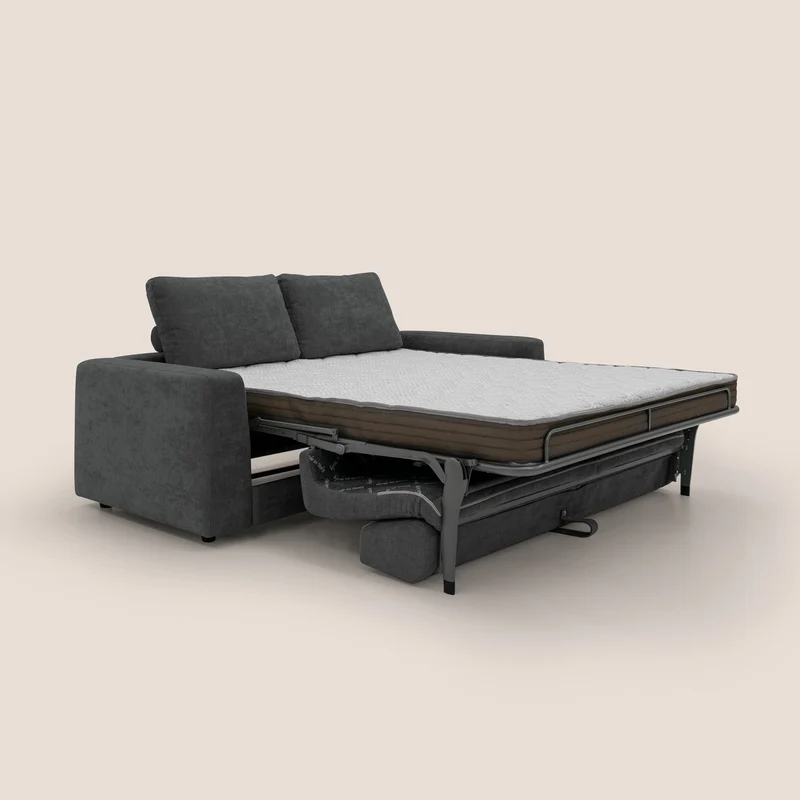 Freia Canapé convertible minimaliste matelas h15cm aux dossiers moelleux en tissu imperméable T14 anthracite