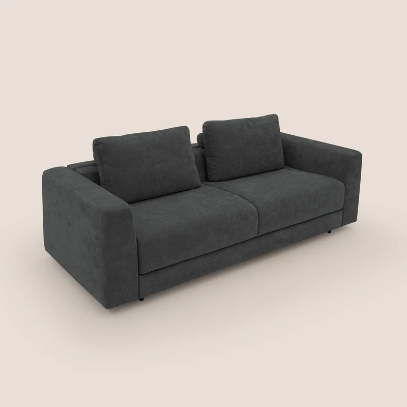 Freia Canapé convertible minimaliste matelas h15cm aux dossiers moelleux en tissu imperméable T14 anthracite