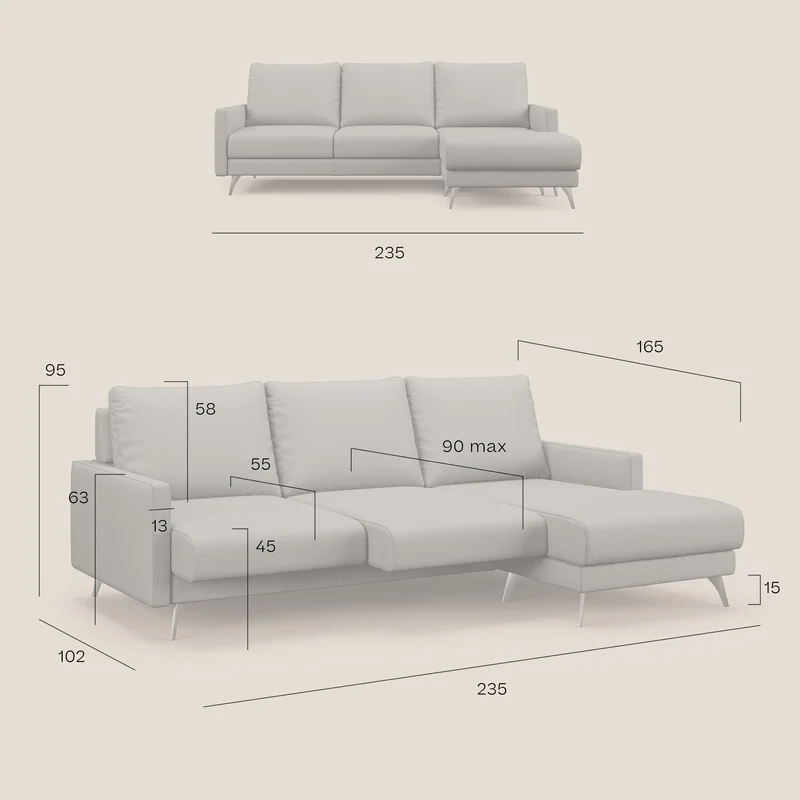 Klimt canapé d'angle avec assises coulissantes en tissu dous détachable T05 vert