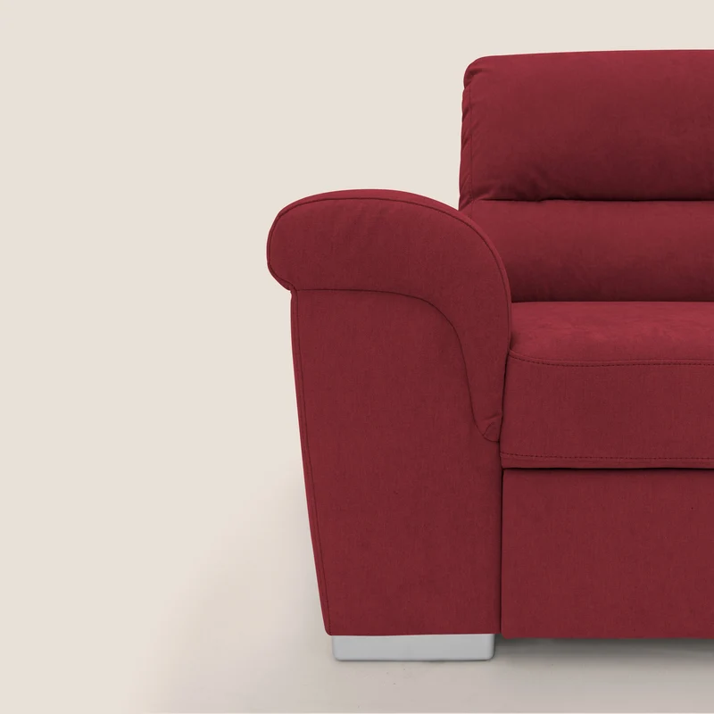 Minerva canapé d'angle avec angle et pouf extractible en tissu doux imperméable T02 rouge