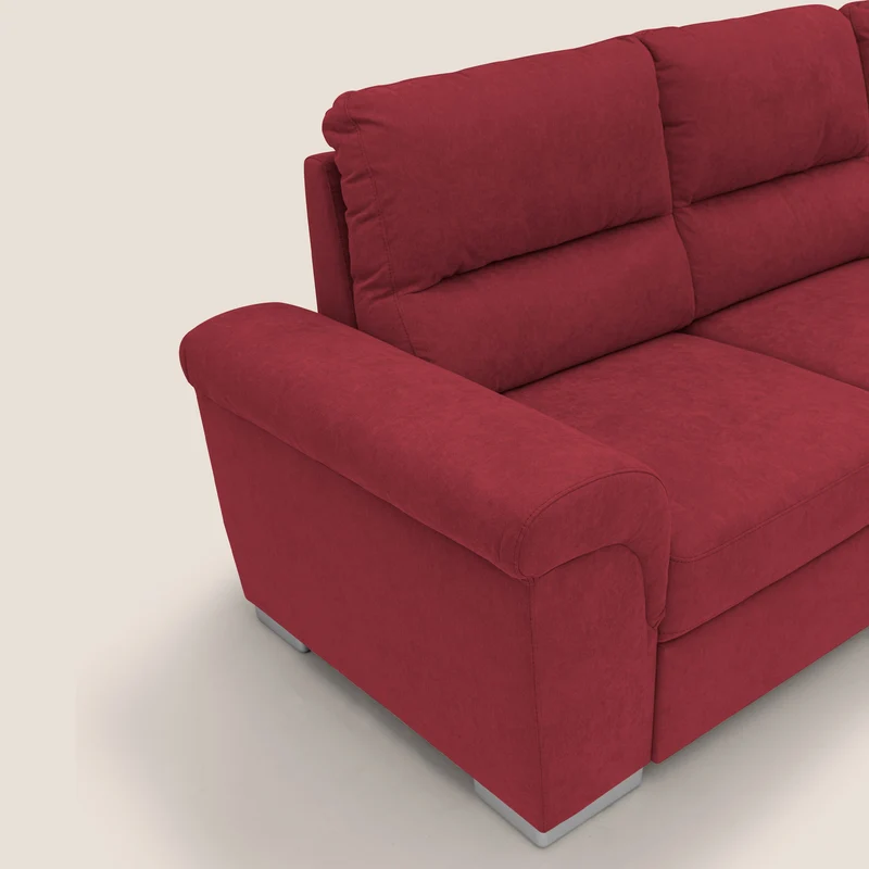 Minerva canapé d'angle avec angle et pouf extractible en tissu doux imperméable T02 rouge
