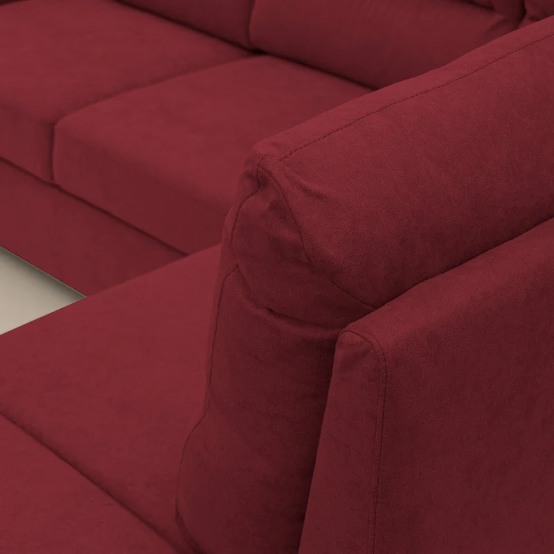 Minerva canapé d'angle avec angle et pouf extractible en tissu doux imperméable T02 rouge