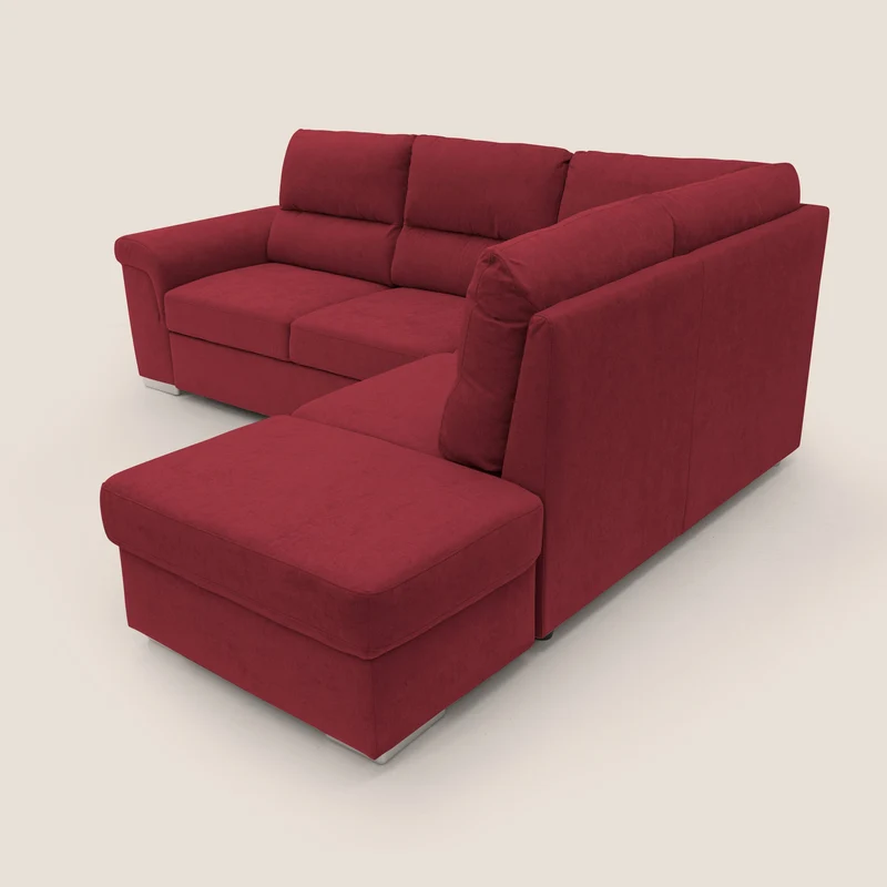 Minerva canapé d'angle avec angle et pouf extractible en tissu doux imperméable T02 rouge