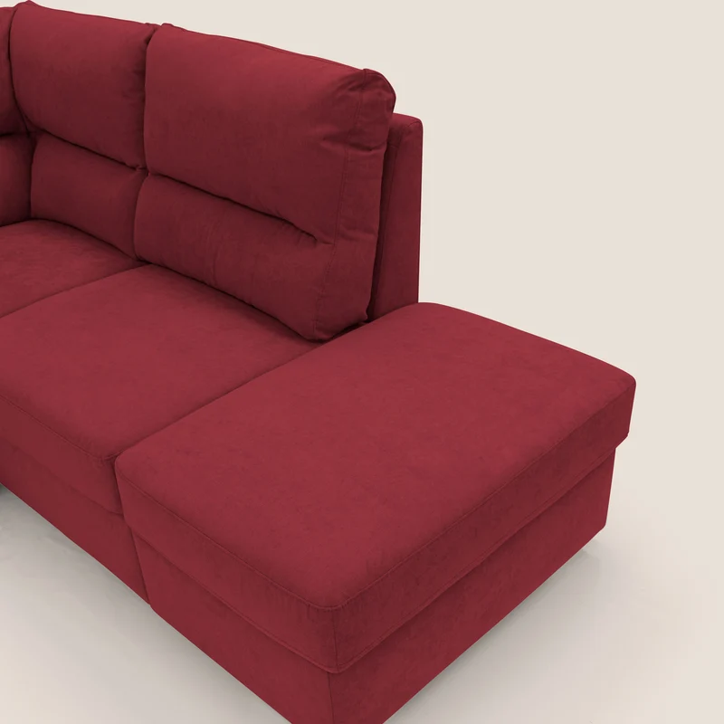 Minerva canapé d'angle avec angle et pouf extractible en tissu doux imperméable T02 rouge