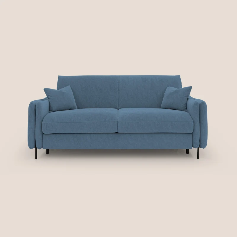 Gregory Canapé-lit avec matelas h18 cm en microfibre effet velours imperméable T09 bleu