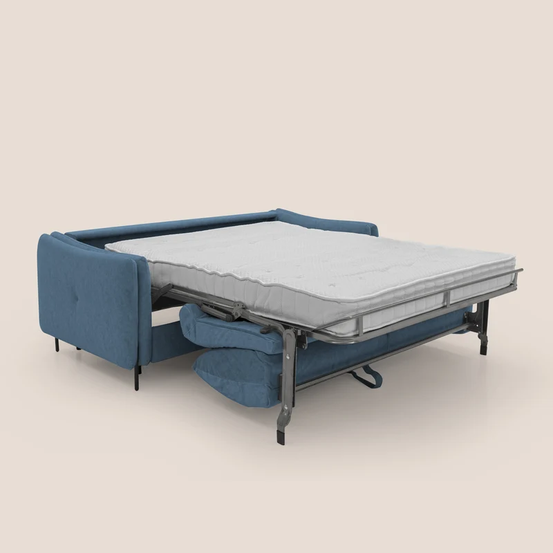 Gregory Canapé-lit avec matelas h18 cm en microfibre effet velours imperméable T09 bleu
