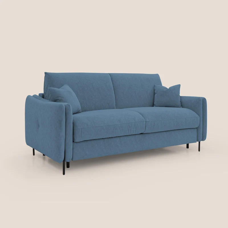Gregory Canapé-lit avec matelas h18 cm en microfibre effet velours imperméable T09 bleu
