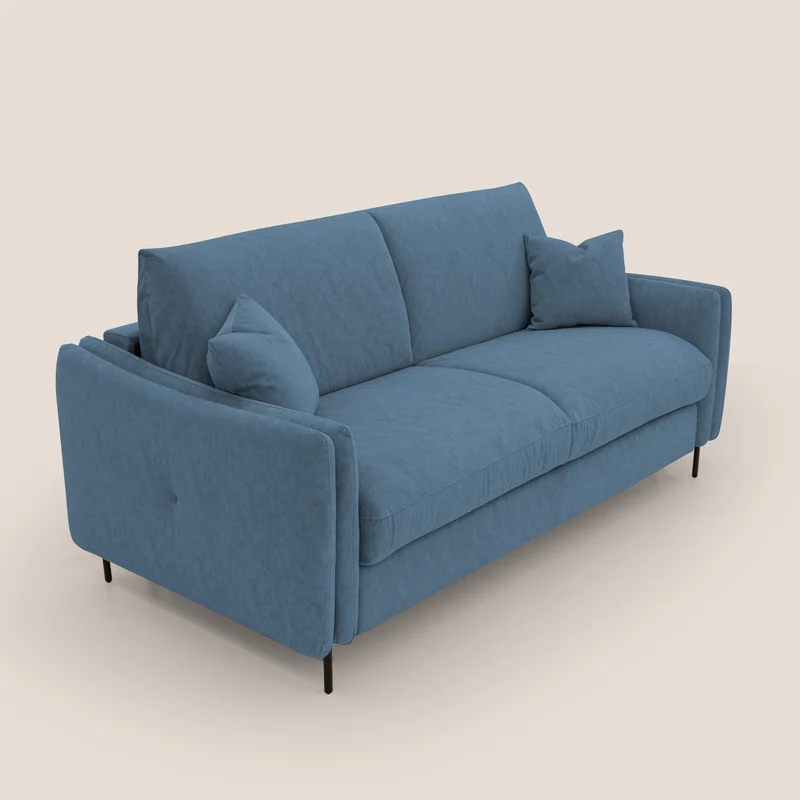 Gregory Canapé-lit avec matelas h18 cm en microfibre effet velours imperméable T09 bleu