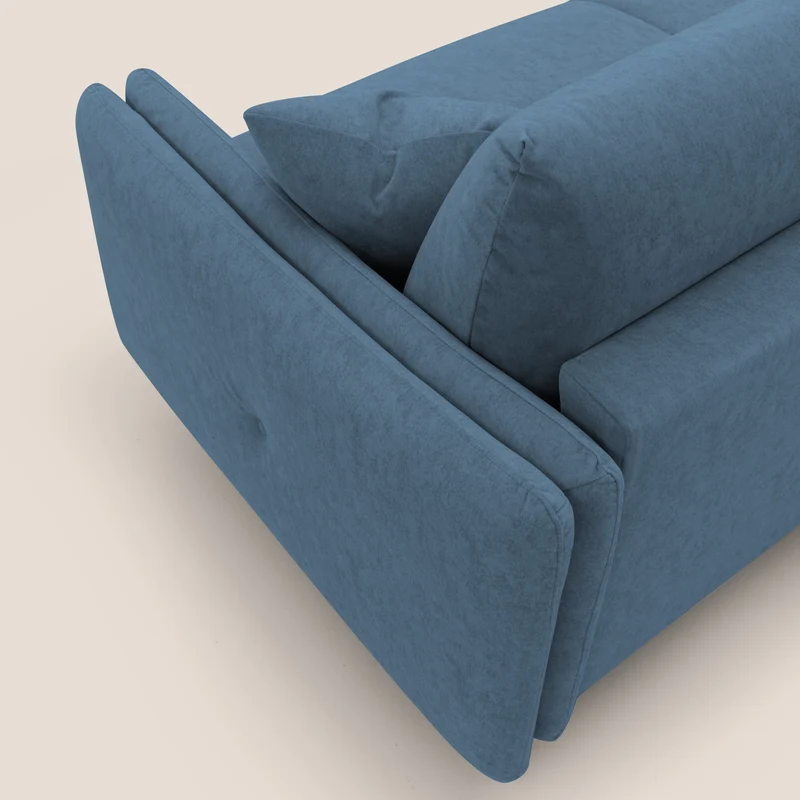 Gregory Canapé-lit avec matelas h18 cm en microfibre effet velours imperméable T09 bleu