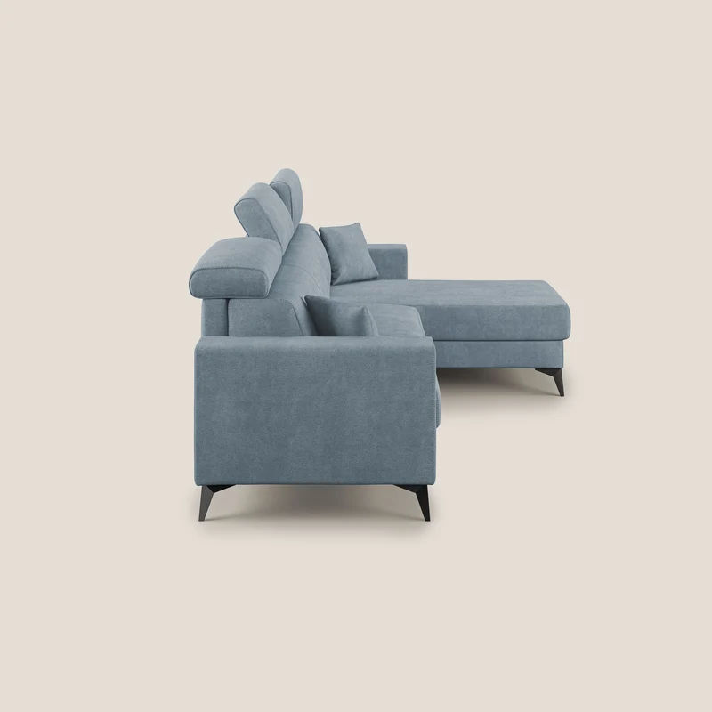 Pegaso canapé convertible d'angle avec têtières inclinables en tissu doux imperméable T02 sucre glace