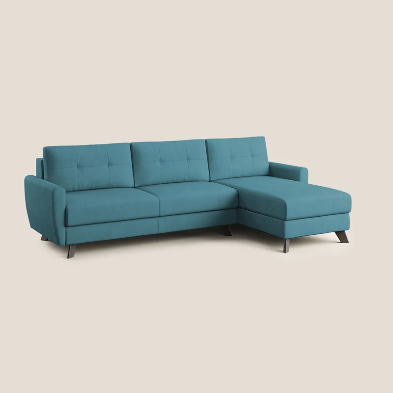 Callisto Canapé d'angle convertible en tissu doux imperméable T02 bleu ciel