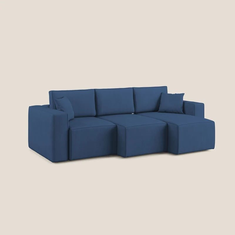 Morfeo Canapé avec 3 assises extractibles en tissu doux imperméable T02 bleu