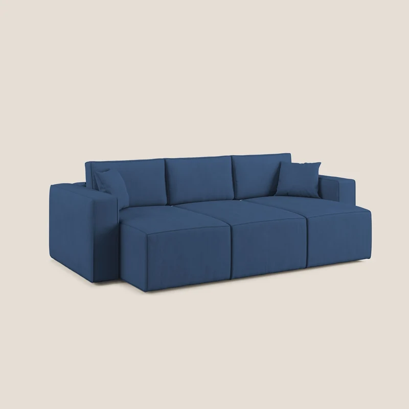 Morfeo Canapé avec 3 assises extractibles en tissu doux imperméable T02 bleu