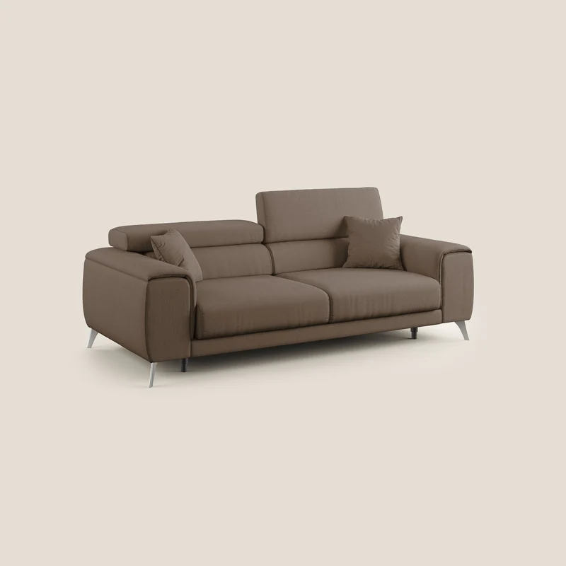 Fusion Canapé avec assises coulissantes en tissu doux antitache T05 marron