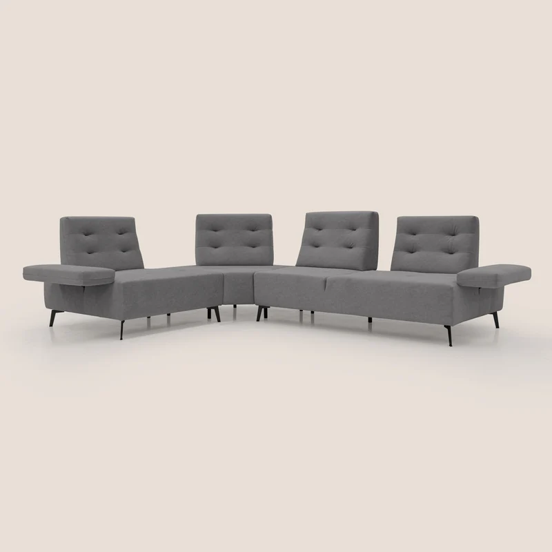 Lugano Canapé d'angle avec dossiers coulissants en velours doux T09 gris