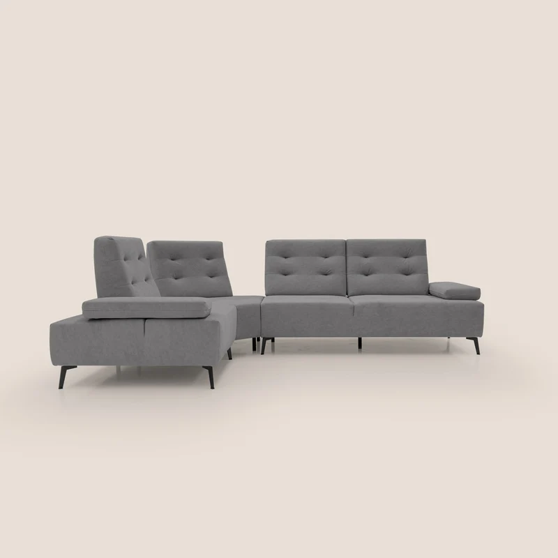 Lugano Canapé d'angle avec dossiers coulissants en velours doux T09 gris