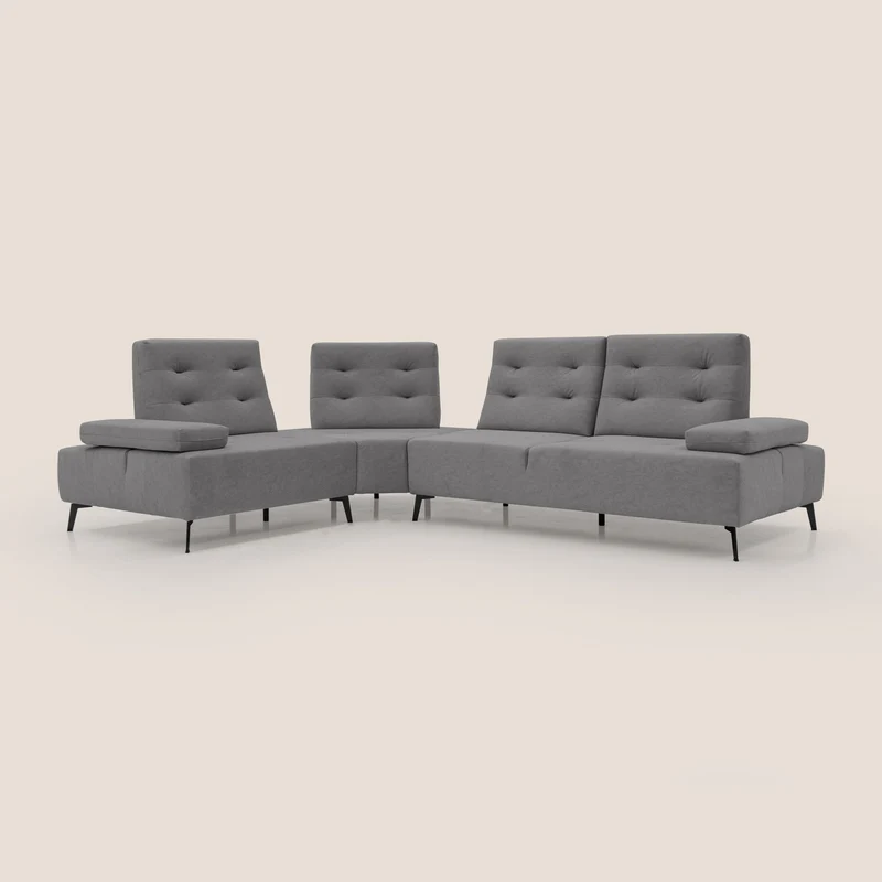 Lugano Canapé d'angle avec dossiers coulissants en velours doux T09 gris