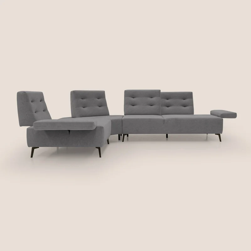 Lugano Canapé d'angle avec dossiers coulissants en velours doux T09 gris