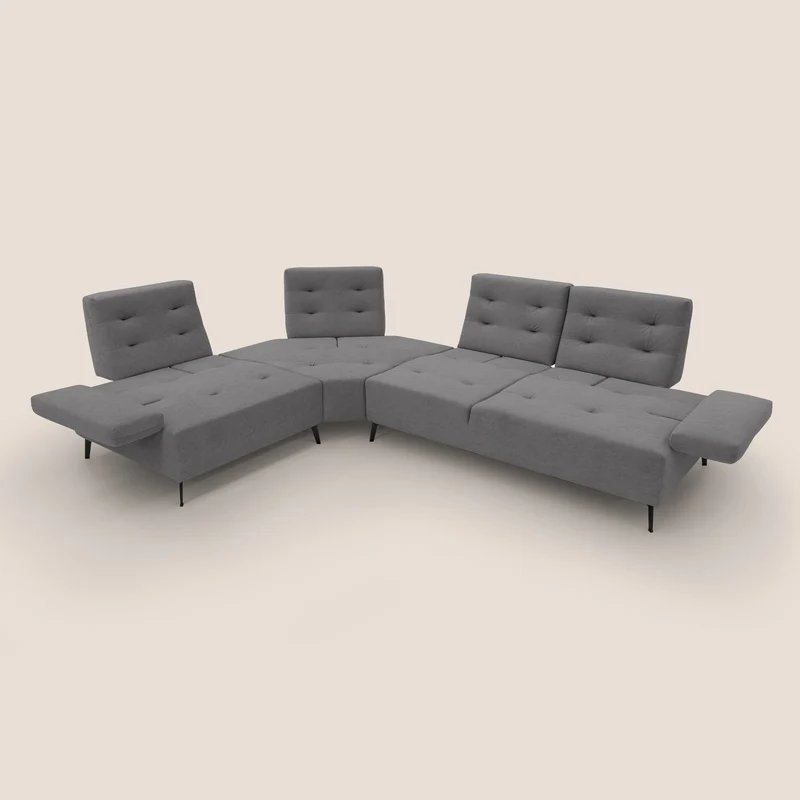 Lugano Canapé d'angle avec dossiers coulissants en velours doux T09 gris