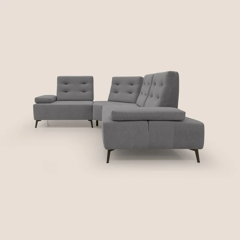 Lugano Canapé d'angle avec dossiers coulissants en velours doux T09 gris