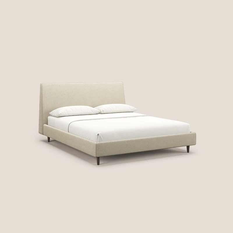 Dorotea lit rembourré avec pieds bois et tissu bouclette douce imperméable T07 beige