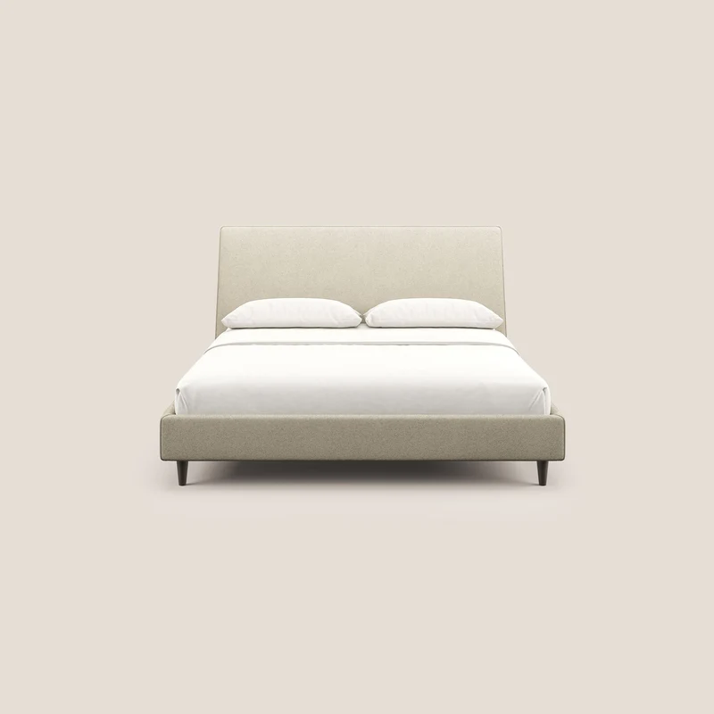 Dorotea lit rembourré avec pieds bois et tissu bouclette douce imperméable T07 beige