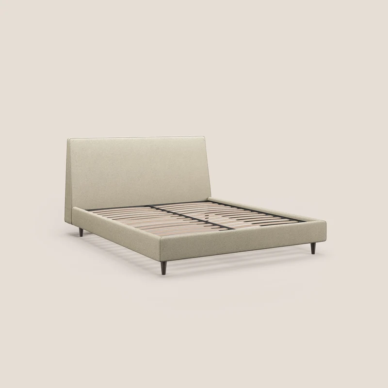 Dorotea lit rembourré avec pieds bois et tissu bouclette douce imperméable T07 beige