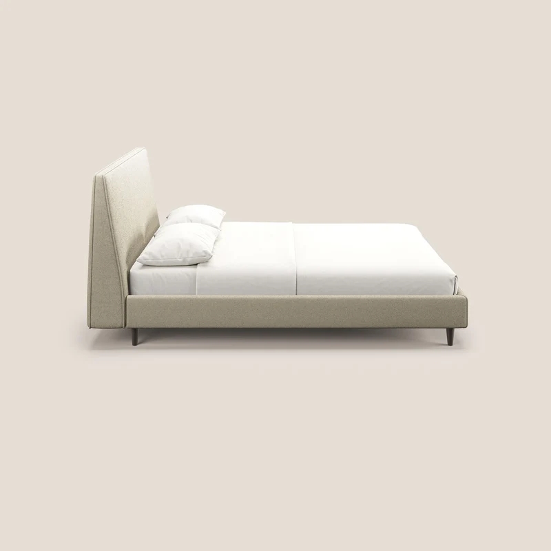 Dorotea lit rembourré avec pieds bois et tissu bouclette douce imperméable T07 beige