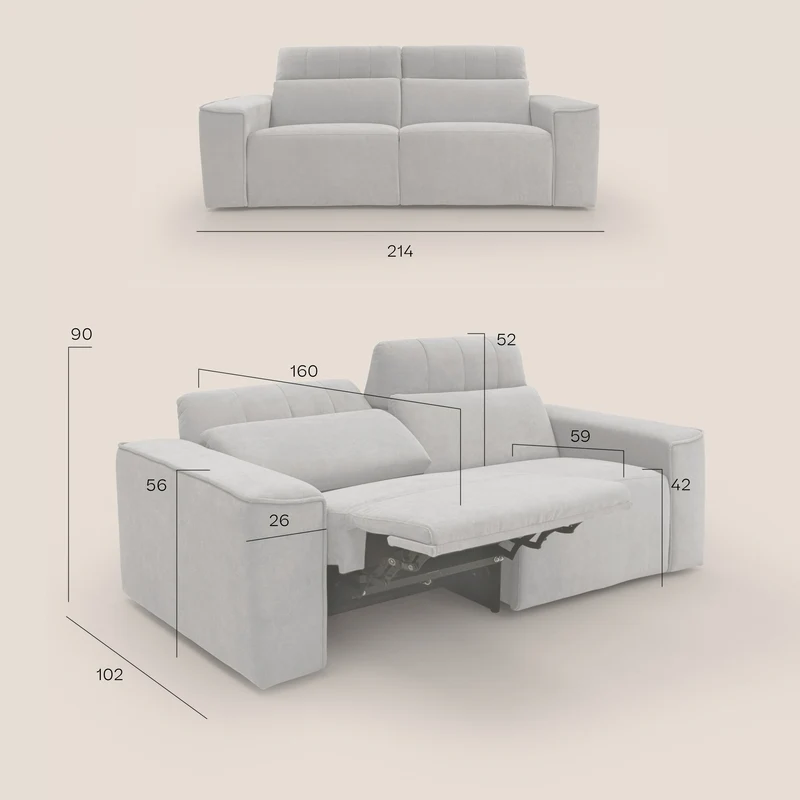 Clark Canapé modulable avec option relax électrique en tissu imperméable et détachable T17 beige