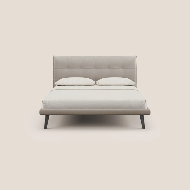 Brigitte lit avec tête de lit matelassée pieds hauts foncés et tissu imperméable T09 Taupe tortora