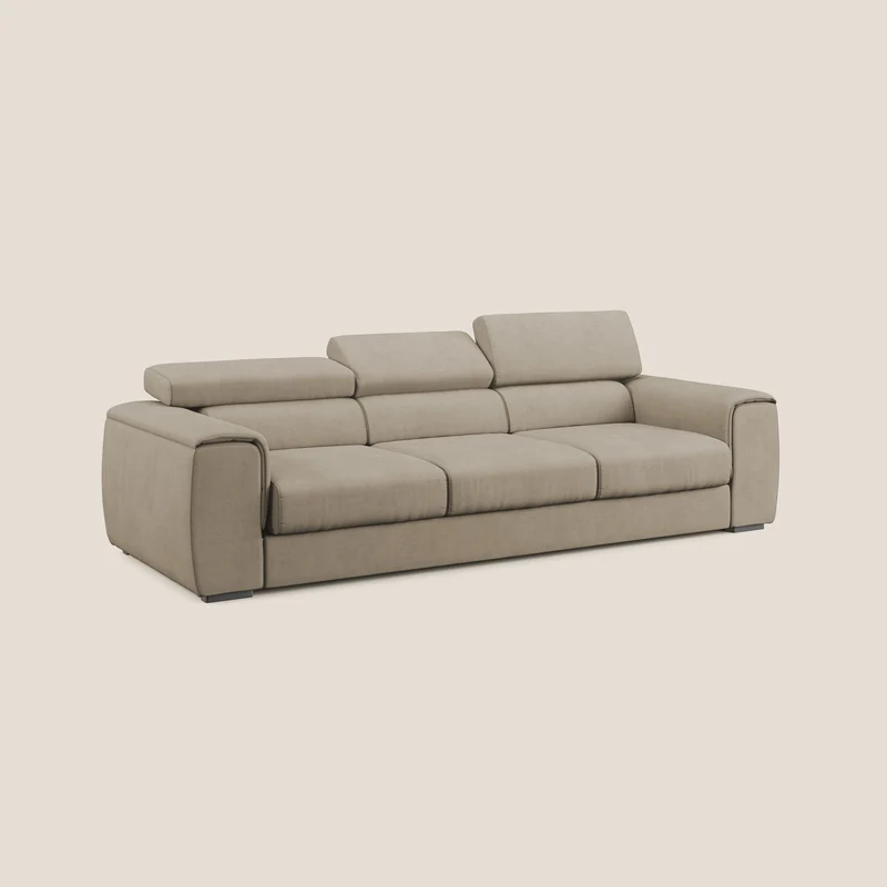 Zeno Canapé avec pouf extractible à 3 assises en tissu doux imperméable T02 beige