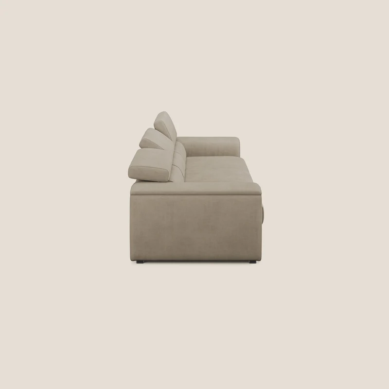 Zeno Canapé avec pouf extractible à 3 assises en tissu doux imperméable T02 beige