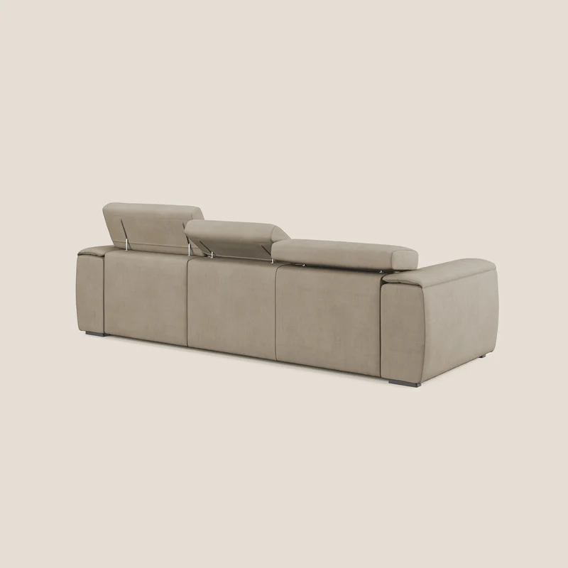 Zeno Canapé avec pouf extractible à 3 assises en tissu doux imperméable T02 beige