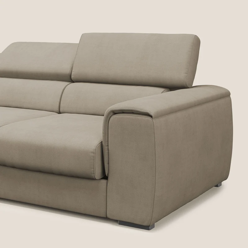 Zeno Canapé avec pouf extractible à 3 assises en tissu doux imperméable T02 beige