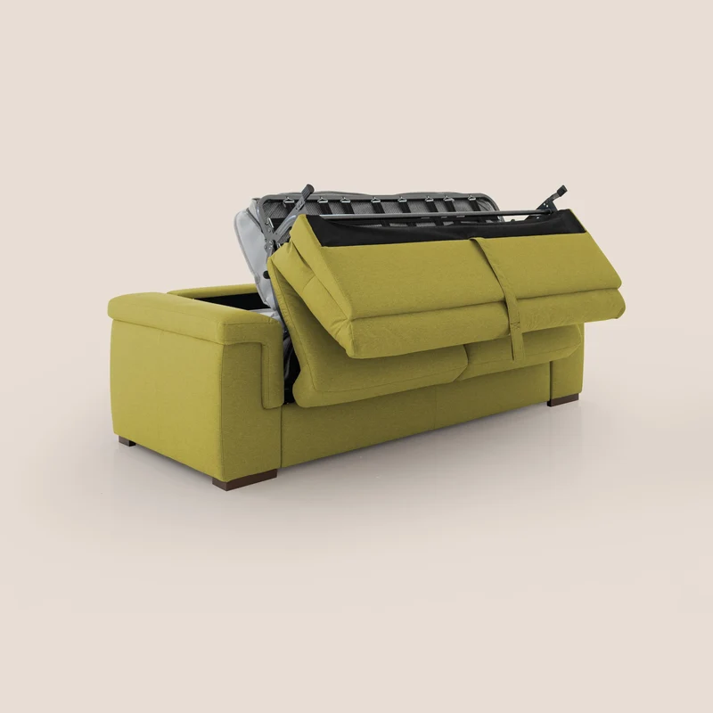 Magnolia canapé convertible avec matelas H 18cm et dossier haut et moelleux en tissu détachable T05 jaune
