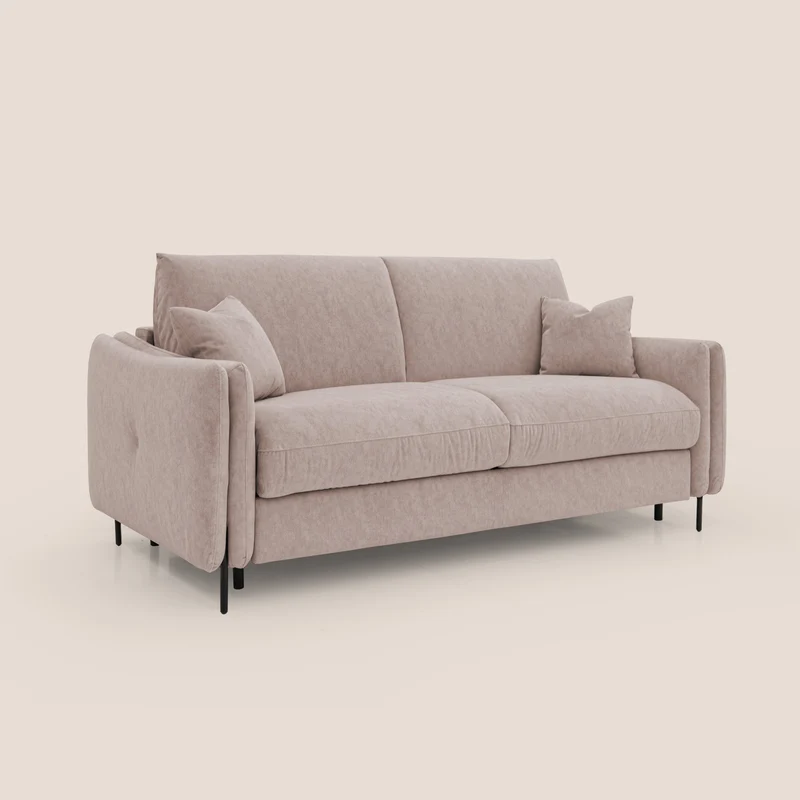 Gregory canapé-lit avec matelas h18 cm en microfibre effet velours imperméable T09 rose