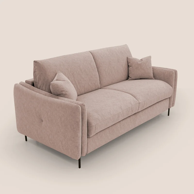 Gregory canapé-lit avec matelas h18 cm en microfibre effet velours imperméable T09 rose